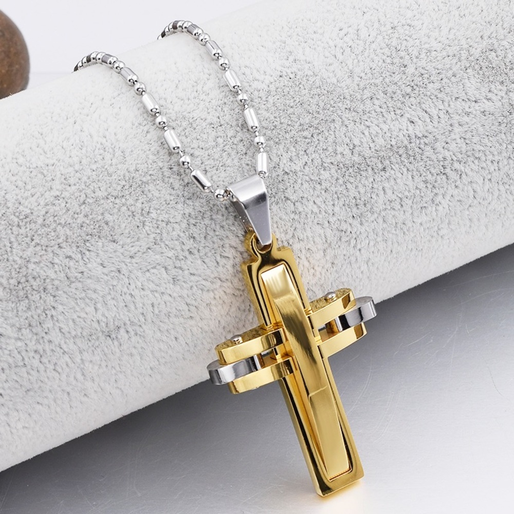 Unisex Stainless Steel Cross Pendant Necklace - Picture 8 of 12